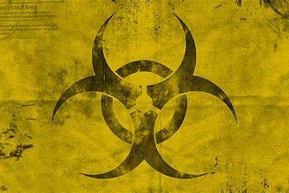 Biohazard symbol on a dusty yellow background.