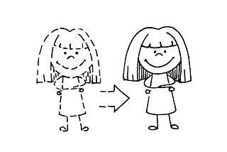 drawing of a girl drawn with a dotted line and a girl with the filled line