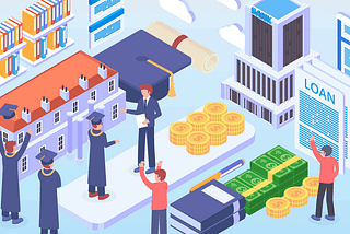 illustration depicting students graduating from college with student loans