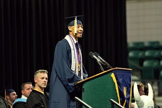 Cayden Brown, 18, delivering the 2025 Walled Lake Central High School commencement address.
