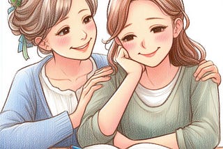 A woman encouraging a girl to create art.