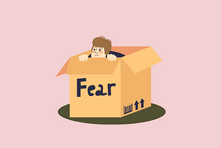 A digital sketch from Canva of a person sitting in a box titled fear