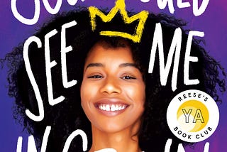 Dark blue-purple background with image of Black girl smiling with book title written across and drawn gold crown.