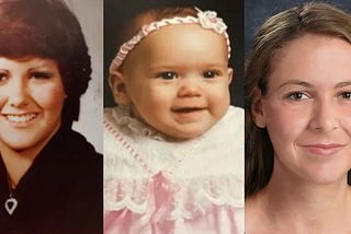 Christine Belusko, (left), her daughter Christa Nicole Belusko (center), and an age progression of what Christa may look like today.