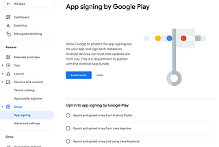 Opting in Existing Apps to Google Play App Signing