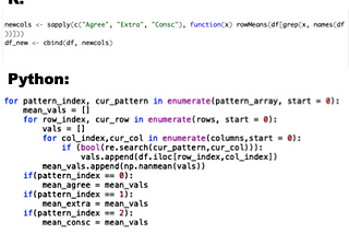 Using regular expressions to get scale means in Python and R