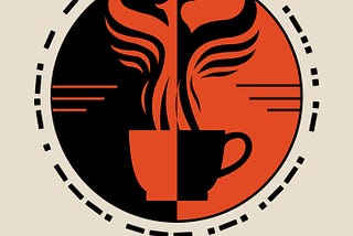 The Amelia Project’s cover art: a phoenix rises out of a steaming cup (no doubt full of cocoa) in a black-and-orange circle. Around the circle, Morse code spells out THE AMELIA PROJECT.