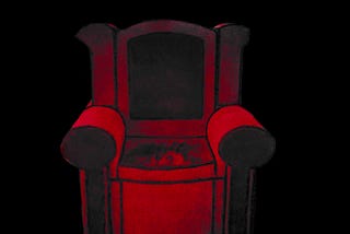 Monstrous blood-red armchair flowing in a sea of blackness. Halloween fiction.