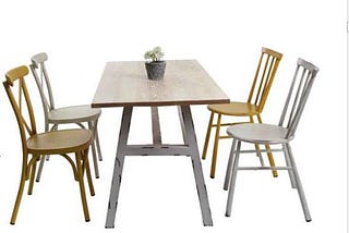 Metal dining table and chair