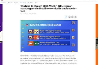🏈 YouTube Is Hosting A Free NFL Game Next Season