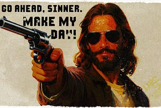 Jesus points a .357 Magnum and says “Go ahead, sinner. Make my day.”