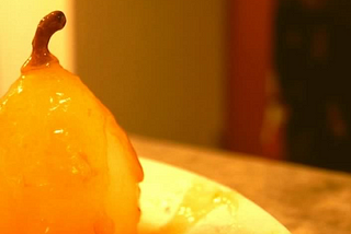 Desserts — Liqueur Dessert — Flambeed Vanilla-Poached Pears with Apricot Sauce