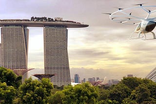 a Volocopter airtaxi drone over Singapore