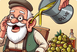 Image of old man having olive oil poured into his ears to illustrate post