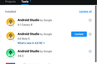 Managing Android Studio with the Toolbox App