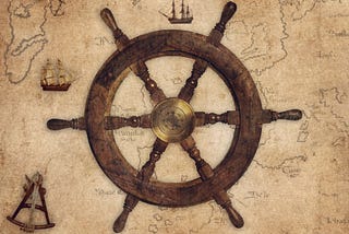 wooden captain’s wheel from a ship