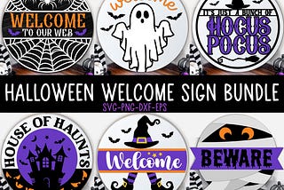 Halloween Welcome Sign Bundle, Halloween Door Hanger SVG, Ghost Svg, Spider Svg, Boo Svg, Happy Halloween Sign Svg, Glowforge Laser Cut File
