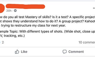 Facebook post asking about how to judge students editing.