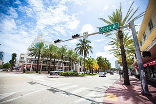 palm trees and blue skies on a Miami, Florida street