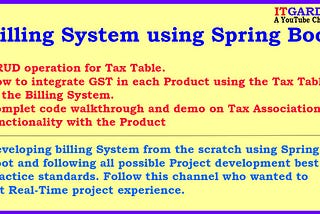 Billing System using Spring Boot. Code walkthrough of Tax CRUD Operation