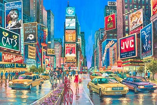 Times Square Watercolor Painting by Roustam Nour