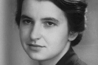 A black and white image of Rosalind Franklin