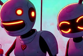 Preview image of the tutorial: two robot with neon eyes