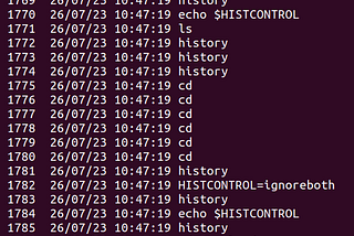 The display of detailed date time view of the commands