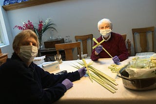 Flo and Joan making palm crosses for Palm Sunday. (via Church of the Incarnation Facebook page, Diocese of Toronto)