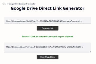 Google Drive Direct Link Generator tool successful link conversion.