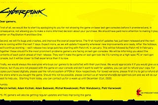 CD Projekt Red’s Apology?