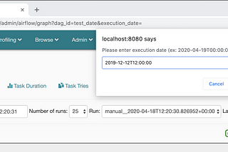 Trigger Dag at a specific execution date from Airflow WebUI (version: 1.10.9)