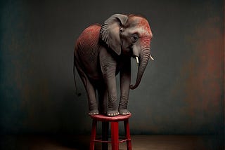 Circus elephant on stool