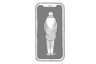 Illustration of a man standing inside a phone by Nicolas Backal.