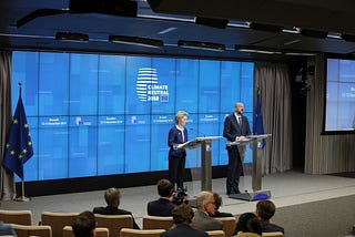 Charles Michel, President of the European Council and Ursula von der Leyen, European Commission President, speak at the EU Summit on 13 December 2019.