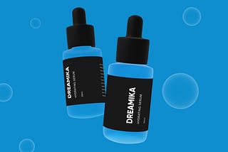 Cover image with two serum bottles on a blue background