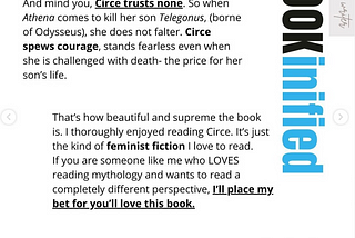 An example slide of a book review of a popular book: Circe