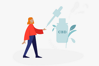 Illustration showing CBD oil bottle pippet dropping CBD oil into someones hand
