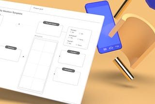 A 3D illustration of the template along with a phone and other decorative elements