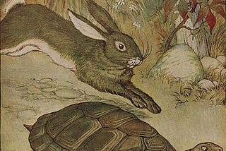 An illustration from the story “The Tortoise and the Hare” by Aesop.