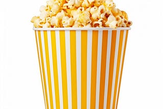 bright yellow and white striped bucket of butter popcorn