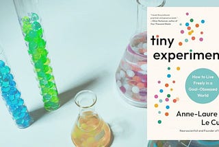 the book Tiny Experiments in front of test tubes filled with colorful dots