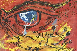 An abstract painting showing a teardrop in the midst of pain and sorrow.
