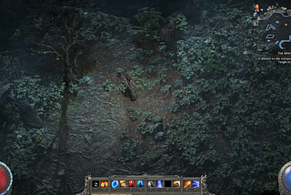 Path of Exile 2’s Sorceress character stands in a thicket among some trees, as pale moonlight casts shadows.