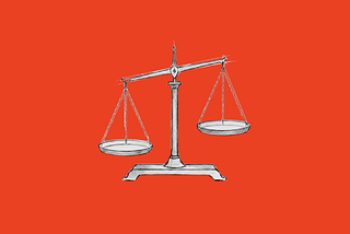 line drawing of a scale and an orange background