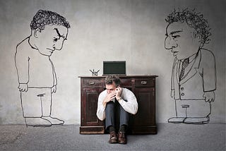 Two Sketches of bullies standing over man hiding on the floor