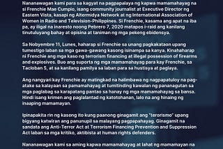 JOINT STATEMENT | Palayain si Frenchie Mae Cumpio at ang Tacloban 5!