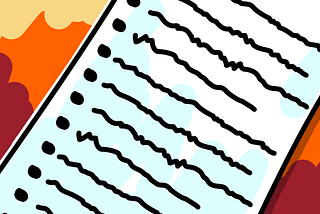 Illustration of a sheet of paper with a stylised bullet list in front of a fiery red background.