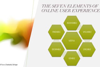 Honeycomb diagram showing the seven elements of online user experience.