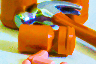 A hammer and pill bottles